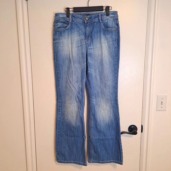 Code Bleu Women’s Blue Denim Bootcut Jeans Metallic Booty Pockets Size 8 - Picture 1 of 9